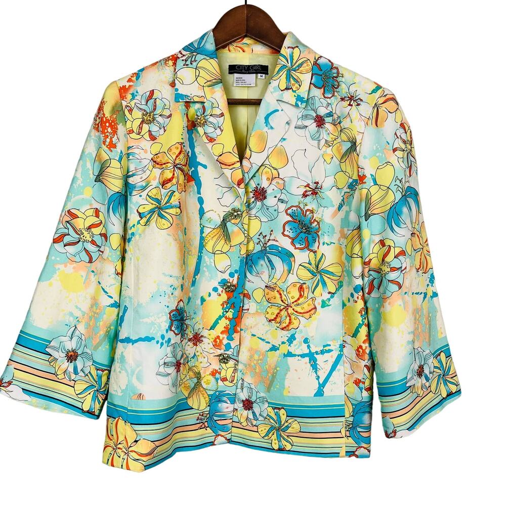 Vintage City Girl x Nancy Bolen Silk Floral Jacket Beaded Upcycle - M